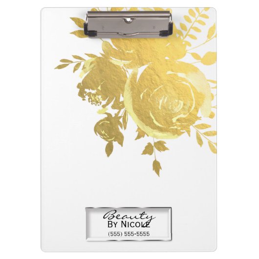 金ゴールドフェイクバラホイルエレガントフローラパーソナライズされた クリップボード (正面)