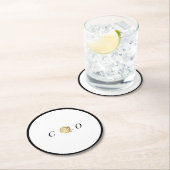 金ゴールドフェイクバラ白黒ミニマリストのモノグラム ラウンドペーパーコースター (インサイチュ)