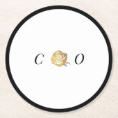 金ゴールドフェイクバラ白黒ミニマリストのモノグラム ラウンドペーパーコースター (正面)