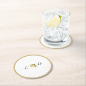 金ゴールドフェイクバラ白黒ミニマリストのモノグラム ラウンドペーパーコースター (インサイチュ)