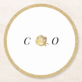 金ゴールドフェイクバラ白黒ミニマリストのモノグラム ラウンドペーパーコースター (正面)