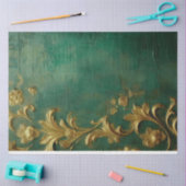 金ゴールドフェイクバロックオーナメントエメラルドグリーンヴィンテージ 薄葉紙 (クラフト)