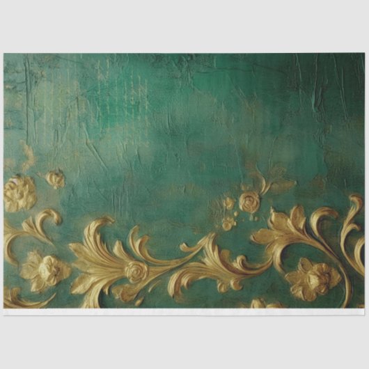 金ゴールドフェイクバロックオーナメントエメラルドグリーンヴィンテージ 薄葉紙 (正面)