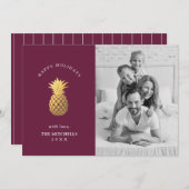 金ゴールドフェイクパイナップルオンブルゴンディ |クリスマス写真 シーズンカード (正面/裏面)