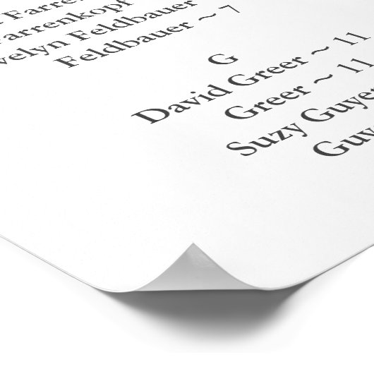 金ゴールドフェイクパイナップル座席表、アルファベット順 ポスター (角)