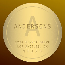 金ゴールドフェイクパネシャモノグラム&差出人住所 ラウンドシール