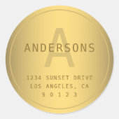 金ゴールドフェイクパネシャモノグラム&差出人住所 ラウンドシール (正面)