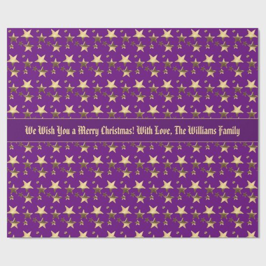 金ゴールドフェイクパープルクリスマススターズのパターン追加文字 ラッピングペーパー (フラット)