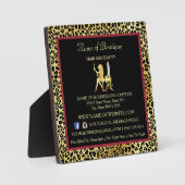 金ゴールドフェイクヒョウのヘアブティック情報の標識 フォトプラーク (正面)