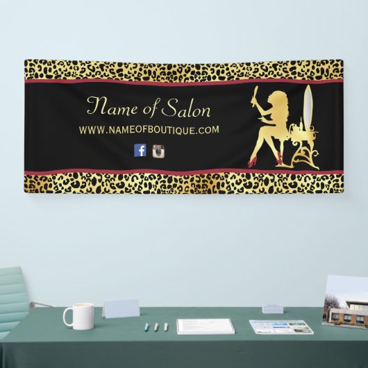 金ゴールドフェイクヒョウ柄の女性ヘアブティック6フィート 横断幕 (トレードショー)