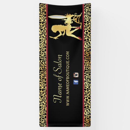 金ゴールドフェイクヒョウ柄の女性ヘアブティック6フィート 横断幕 (縦)