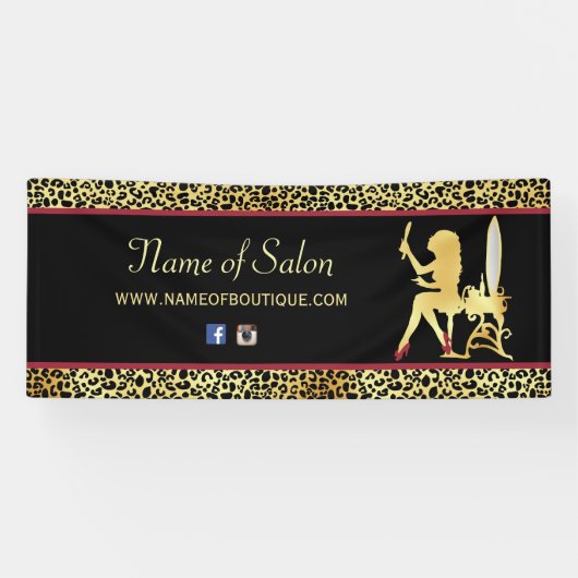 金ゴールドフェイクヒョウ柄の女性ヘアブティック6フィート 横断幕 (横)