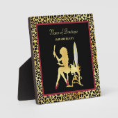 金ゴールドフェイクヒョウ柄の女性ヘアーブティックサイン フォトプラーク (正面)