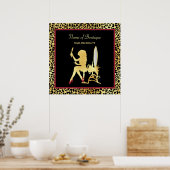 金ゴールドフェイクヒョウ柄の女性ヘアーブティックサイン ポスター (キッチン)