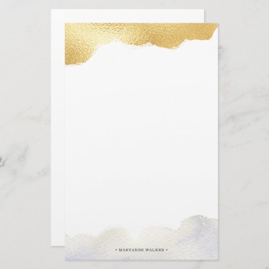 金ゴールドフェイクフォイルエレガントモノグラム事務所 便箋 (正面/裏面)