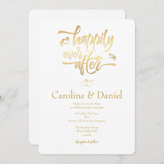 金ゴールドフェイクフォイルタイポグラフィ結婚式招待状 招待状 (正面/裏面)