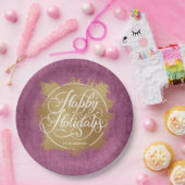 金ゴールドフェイクフォイルハッピーホリデイズパープル ペーパープレート (パーティー)