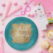 金ゴールドフェイクフォイルハッピーホリデーターコイズ ペーパープレート (パーティー)