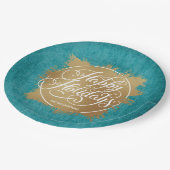 金ゴールドフェイクフォイルハッピーホリデーターコイズ ペーパープレート (アングル)