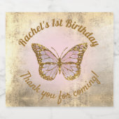 金ゴールドフェイクフォイルピンクグリッター蝶 スパークリングワインラベル (シングルラベル)