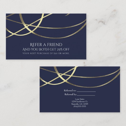 金ゴールドフェイクフォイル任意の色エレガント友人を参照 紹介カード (正面/裏面)