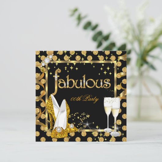 金ゴールドフェイクフォイル水玉模様素晴らしいハイヒールパーティー 招待状 (スタンド正面)