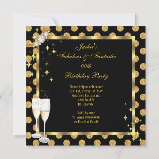 金ゴールドフェイクフォイル水玉模様素晴らしいハイヒールパーティー 招待状 (裏面)