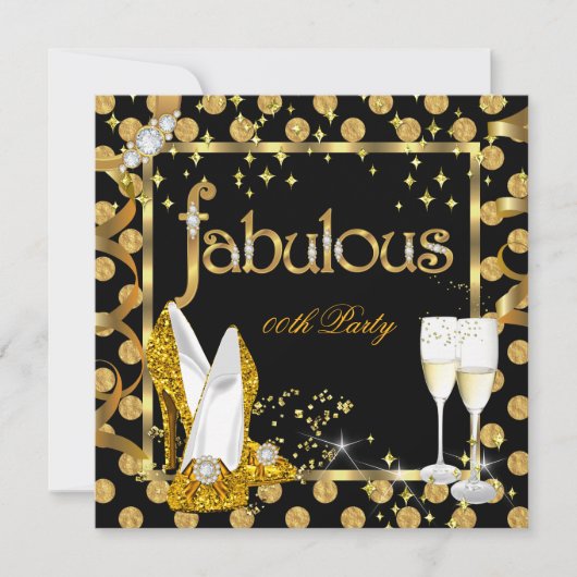 金ゴールドフェイクフォイル水玉模様素晴らしいハイヒールパーティー 招待状 (正面)