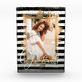 金ゴールドフェイクフォイル白黒ストライプ大学院 フォトブロック (正面)