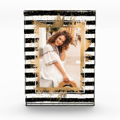 金ゴールドフェイクフォイル白黒ストライプ フォトブロック (正面)