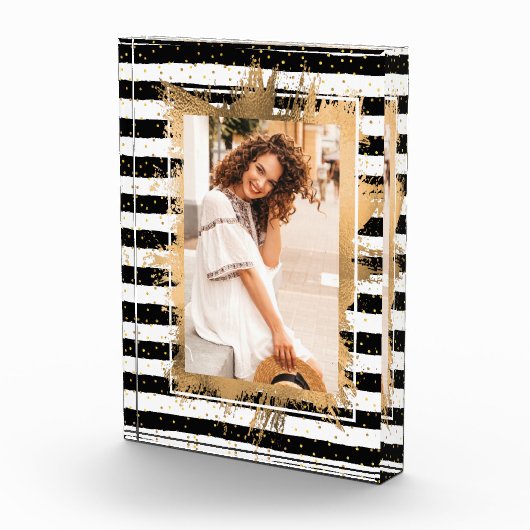 金ゴールドフェイクフォイル白黒ストライプ フォトブロック (右)
