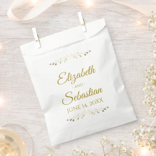 金ゴールドフェイクフォイル結婚式の引き出物バッグ フェイバーバッグ (クリップ留めされた状態)