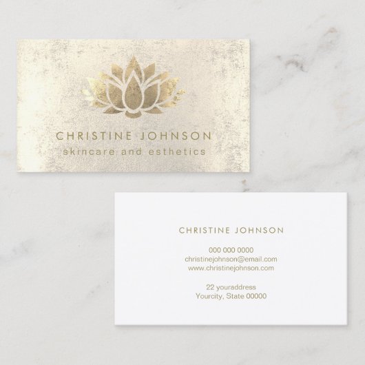 金ゴールドフェイクフォイル蓮の花スキンケアと美学 名刺 (正面/裏面)