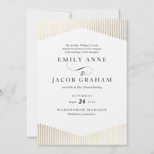 金ゴールドフェイクフォイル角度アールデコ結婚式招待状 招待状 (正面)