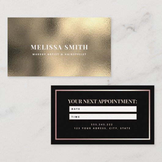 金ゴールドフェイクフォイル高級ミニマエレガントリストデザイン 予約カード (正面/裏面)