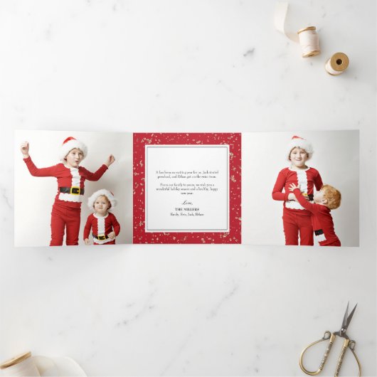 金ゴールドフェイクフレーク・クリスマス 三つ折りクリスマスカード (内部)