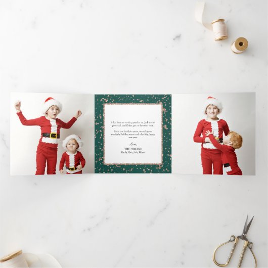 金ゴールドフェイクフレーク・クリスマス 三つ折りクリスマスカード (内部)