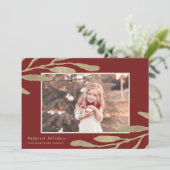 金ゴールドフェイクフレームと植物性葉写真付き シーズンカード (スタンド正面)