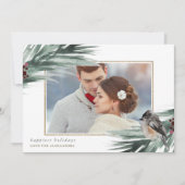 金ゴールドフェイクフレームハッピーホリデイズウィンターグリーンリー シーズンカード (正面)