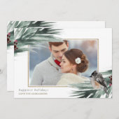 金ゴールドフェイクフレームハッピーホリデイズウィンターグリーンリー シーズンカード (正面/裏面)