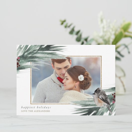 金ゴールドフェイクフレームハッピーホリデイズウィンターグリーンリー シーズンカード (スタンド正面)