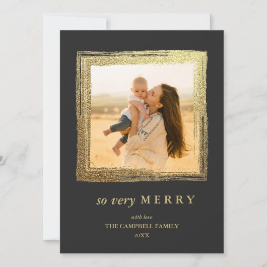 金ゴールドフェイクフレームハッピーホリデーズクリスマスフォト カード (正面)