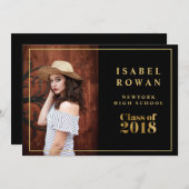 金ゴールドフェイクフレーム卒業2018写真の招待状 招待状 (正面/裏面)