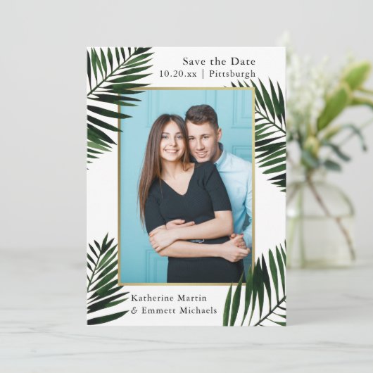 金ゴールドフェイクフレーム結婚式の日付写真を保存 セーブザデート (スタンド正面)