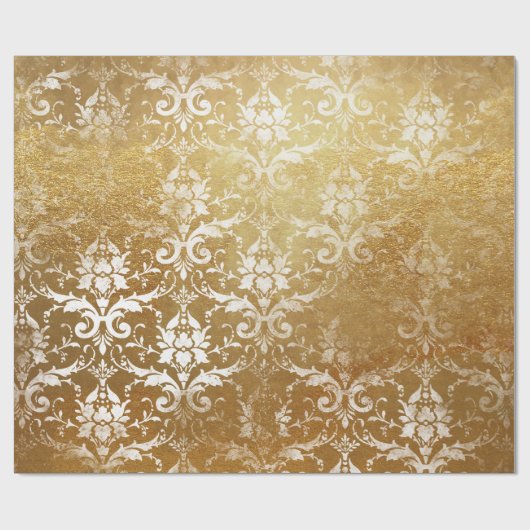 金ゴールドフェイクフローラコテージグンジーダマスクホワイト王室の ラッピングペーパー (フラット)