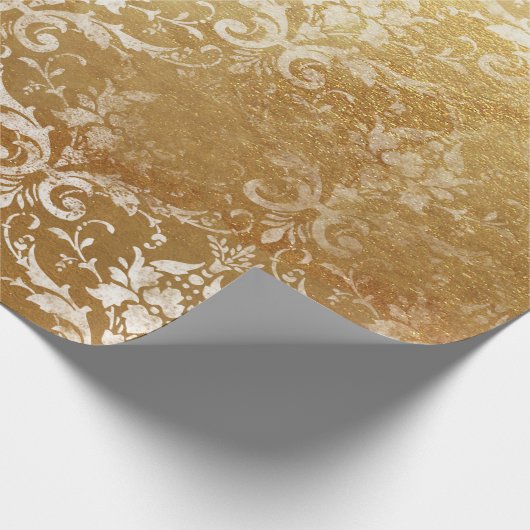 金ゴールドフェイクフローラコテージグンジーダマスクホワイト王室の ラッピングペーパー (角)