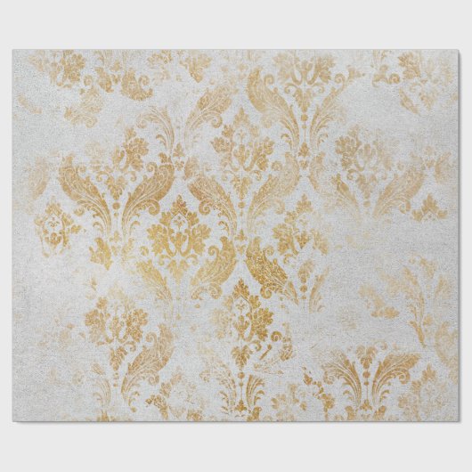 金ゴールドフェイクフローラコテージグンジーダマスグレイ王室の ラッピングペーパー (フラット)