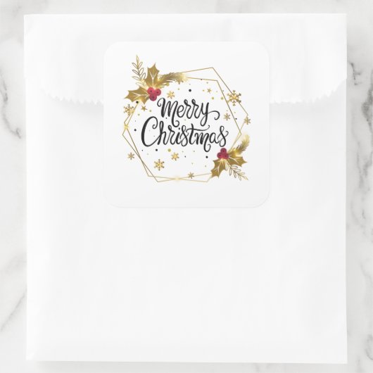 金ゴールドフェイクフローラメリークリスマス |シール スクエアシール (バッグ)
