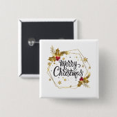 金ゴールドフェイクフローラメリークリスマス |ピンボタン 缶バッジ (正面&裏面)