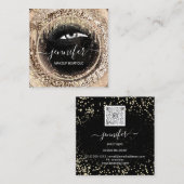 金ゴールドフェイクブティックメイクアップラッシュQRCodeラッシュブラック スクエア名刺 (正面/裏面)